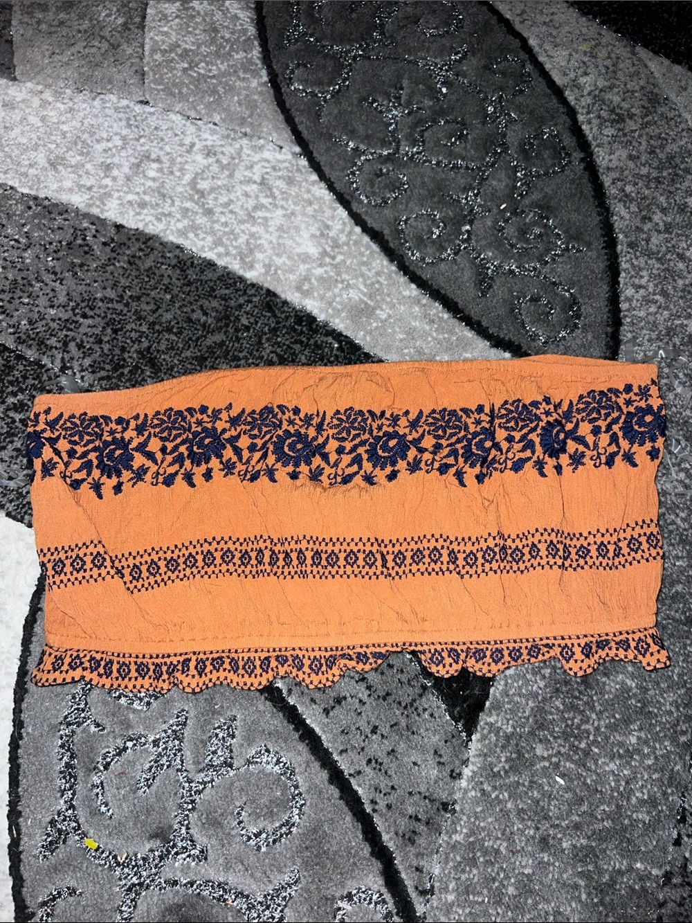 NWT American Eagle Outfitters Rust Orange Strapless Tube Top with Navy Embroider